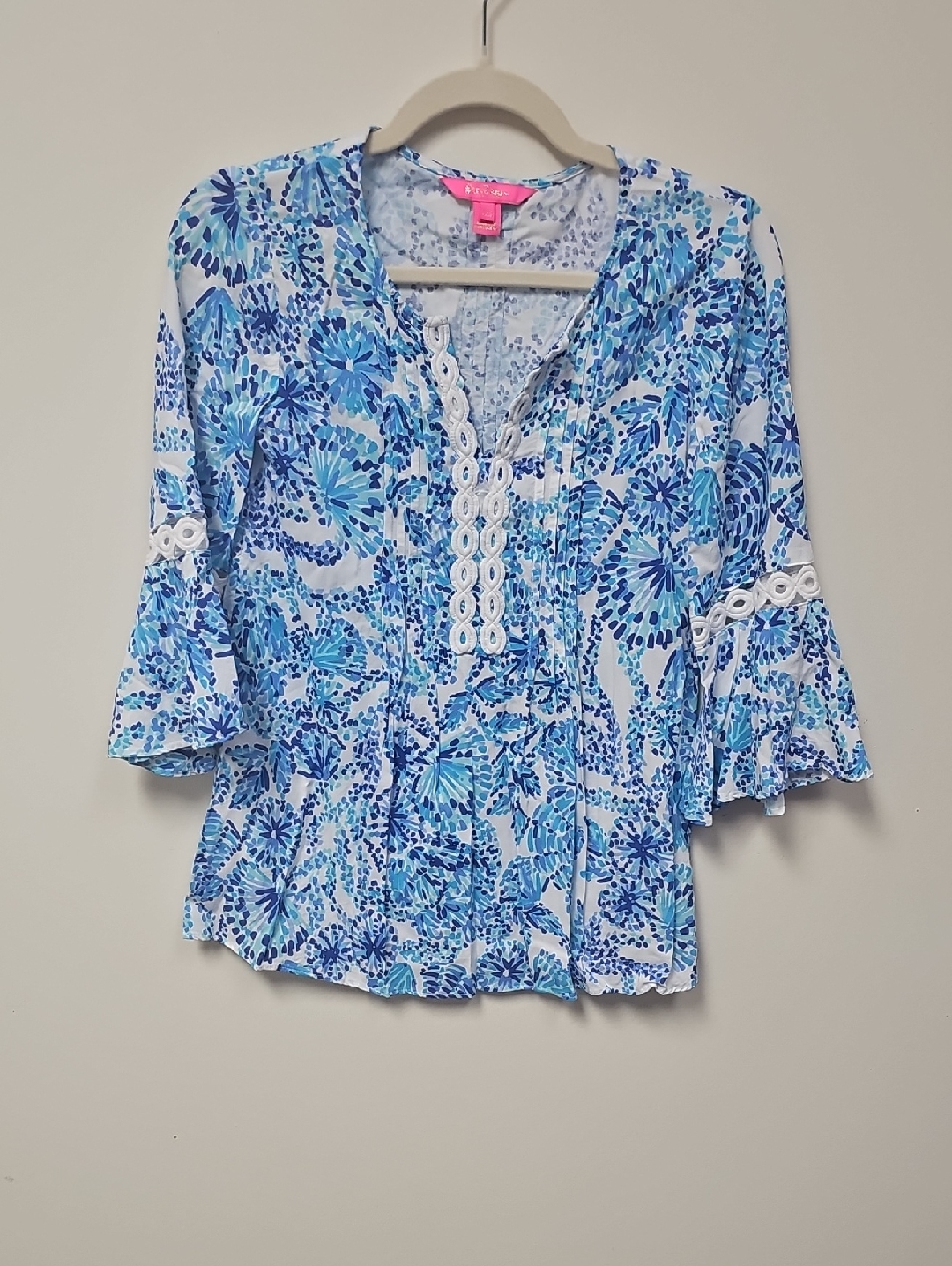 Lilly Pulitzer Blue Floral Lace-Trim Tunic